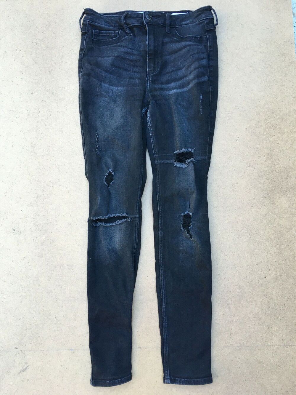 Hollister Jeans Size 5S Short/27 Black High Rise Super Skinny Distressed
